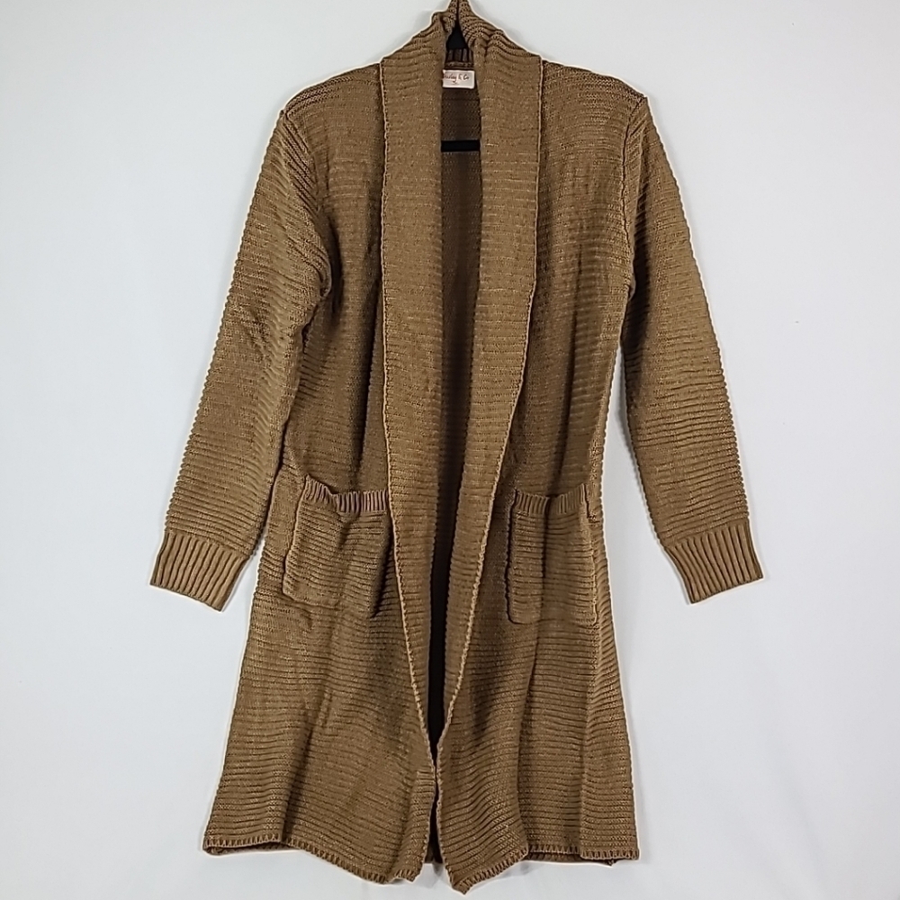NEW Hailey & Co Keep Me Close Long Brown Knit Pocketed Cardigan Sz XS